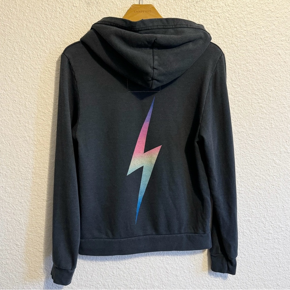Aviator Nation Black Hoodie with Multicolor Lightning Bolt